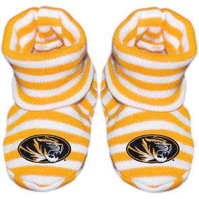 Mizzou Newborn Oval Tiger Head Striped Gold Booties