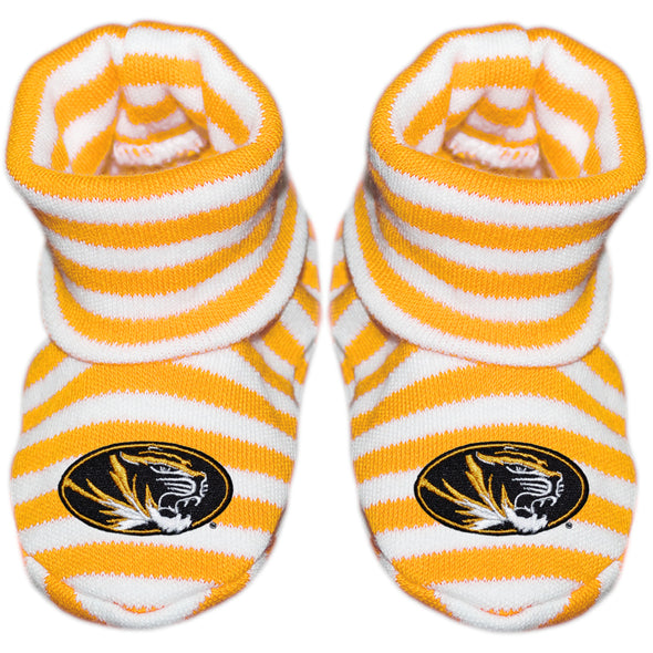 Mizzou Newborn Oval Tiger Head Striped Gold Booties