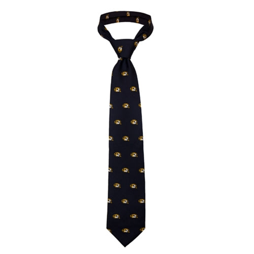 Mizzou Oval Tiger Head Black Tie