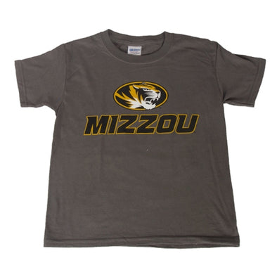 Mizzou Kids' Oval Tiger Head Charcoal Short Sleeve Crew Neck T-Shirt