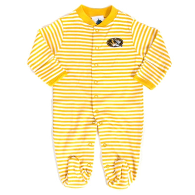 Mizzou Oval Tiger Head Gold Striped Footed Onesie Romper
