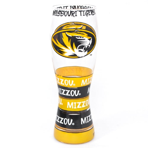 Mizzou Tigers Black & Gold Hand Painted Pilsner Glass