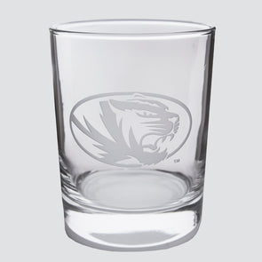 Mizzou Oval Tiger Head Etched Rocks Glass