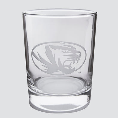 Mizzou Oval Tiger Head Etched Rocks Glass