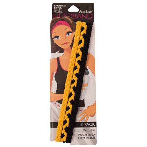 Mizzou Pomchies Black and Gold Braided Headband 3 Pack