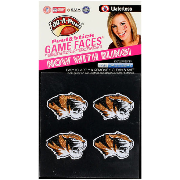 Mizzou Fandazzler Glitter Tiger Head Fact Tattoo's