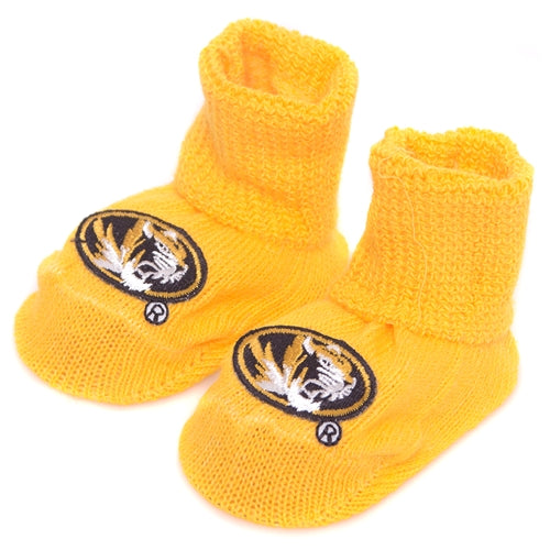 Mizzou Oval Tiger Head Gold Baby Booties