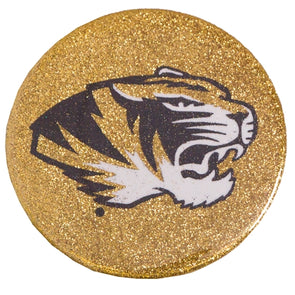 Mizzou Tiger Head Gold Glitter Button Pin