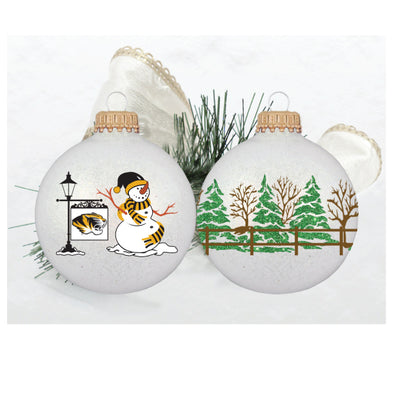 Mizzou Snowman Tiger Head Glitter Glass Bulb Ornament