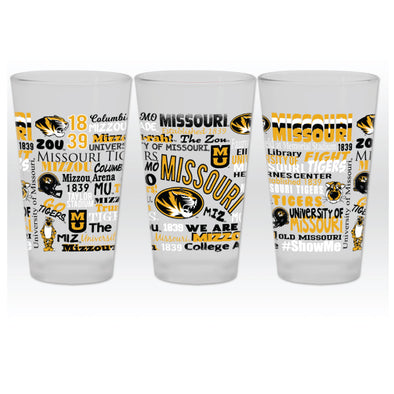 Mizzou Frosted Pint Glass Scatter Logo's