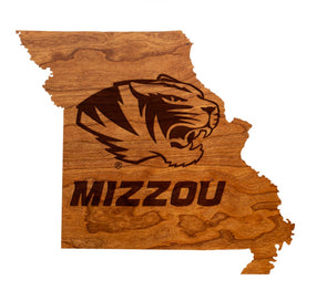 Mizzou Tiger Head Missouri State Outline Wooden Sign