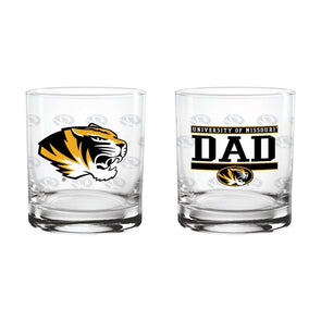 Mizzou Dad Rock Glass Repeating Oval Tiger Head