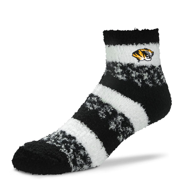Mizzou Fuzzy Sleep Socks Tiger Head Black and White Stripe