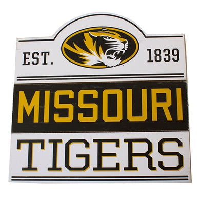 Missouri Tigers Oval Tigwer Head Est 1839 Black and White Planked Wall Sign