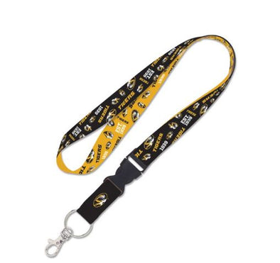 Mizzou Tigers 2 Sided Scattered Print Black and Gold Lanyard