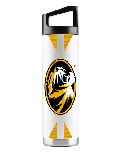 Mizzou Powder Coated Oval Tiger Head White Bottle with Straw and Lid