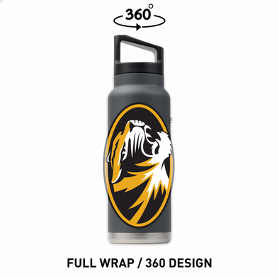 Mizzou 40 oz. Powder Coated Oval Tiger Head Grey Bottle with Straw and Lid