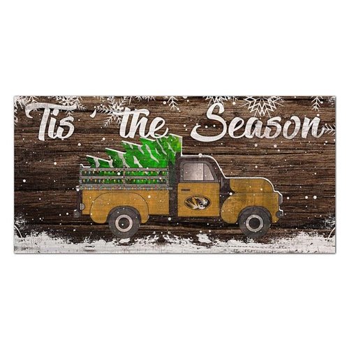 Mizzou Tis the Season Gold Oval Tiger Head Truck Sign