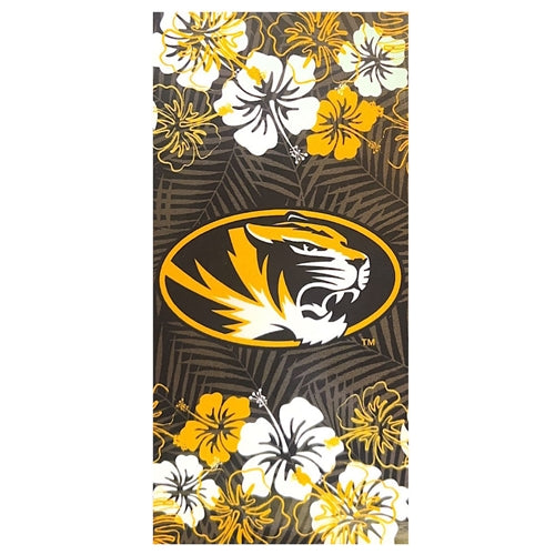 Mizzou Floral Oval Tiger Head Black and Gold Beach Towel