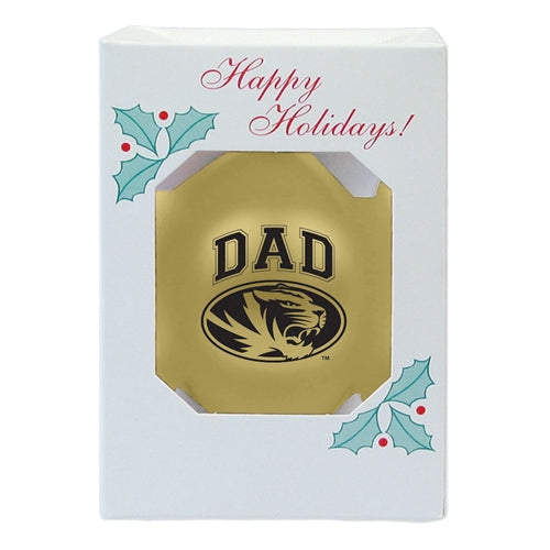 Mizzou Oval Tiger Head Dad Gold Ornament