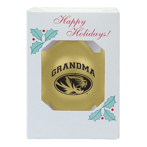 Mizzou Oval Tiger Head Grandma Gold Ornament