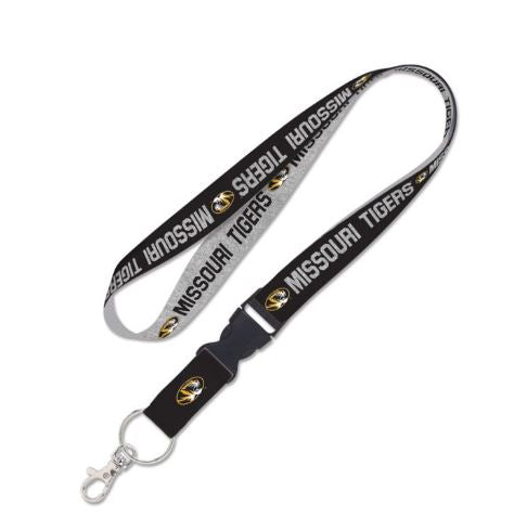 Mizzou Tigers Oval Tiger Head 2 Sided Black and Grey Lanyard