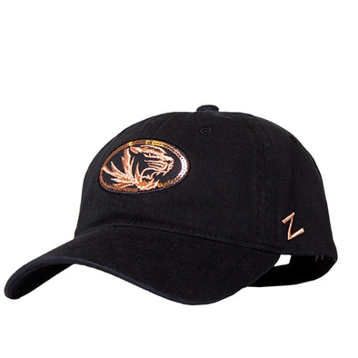 Mizzou Women's Sequins Black Oval Tiger Head Hat