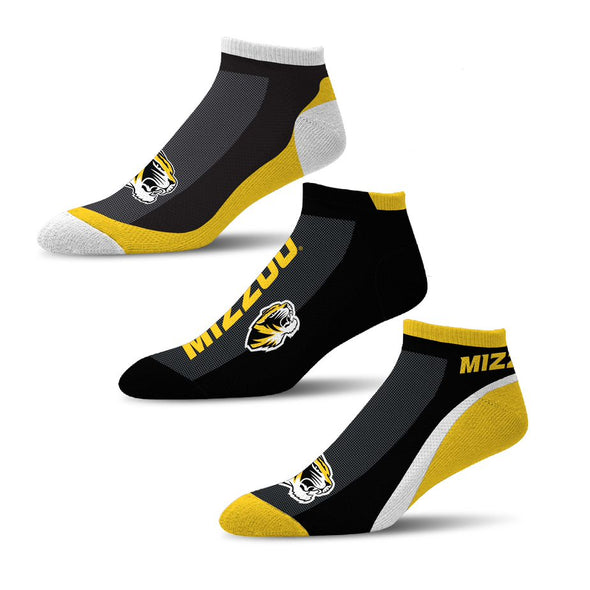 Mizzou Tigers 3 Pack Flash No Show Tiger Head Black and Gold Socks