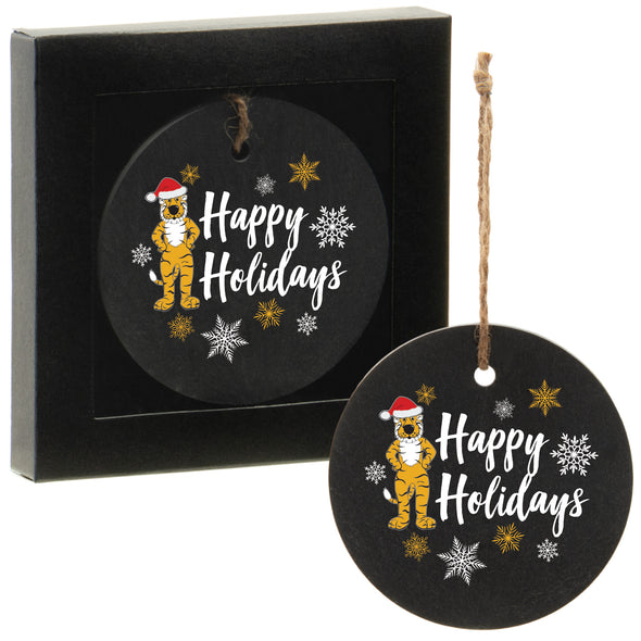 Mizzou Tigers Truman Happy Holiday Slate Circle Ornament