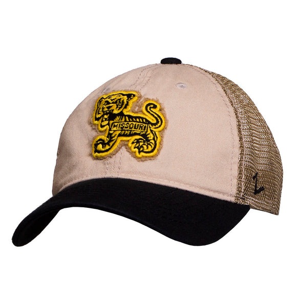 Mizzou Tigers Vault Tiger Logo Khaki Black Washed Snapback Hat