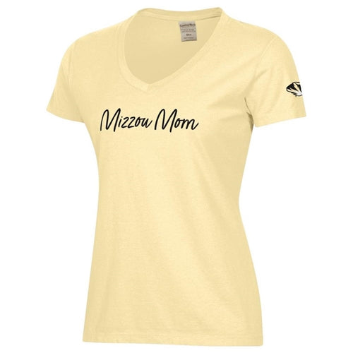Mizzou Tigers V-Neck Mom Script Yellow T-Shirt