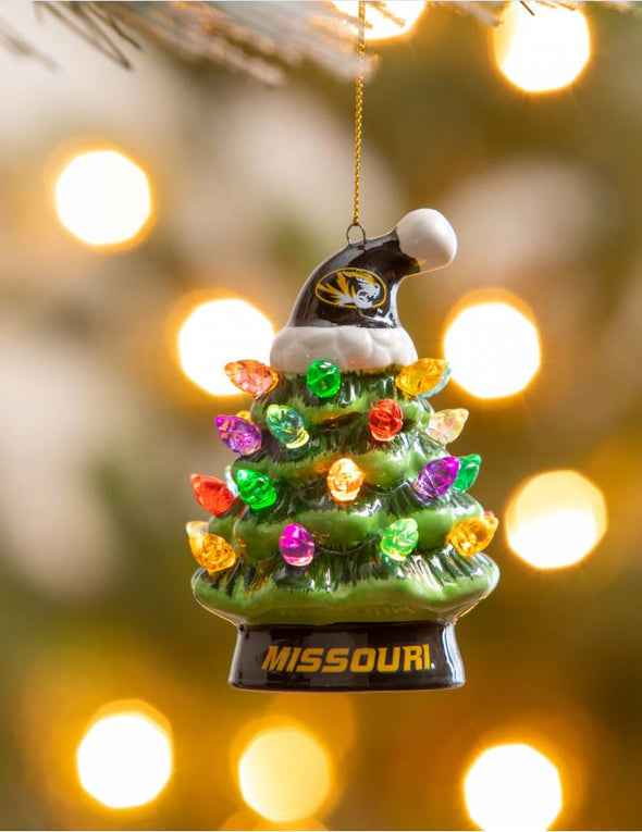 Mizzou Tigers LED Ceramic Tree with Santa Hat Ornament