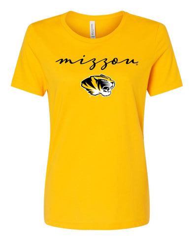 Mizzou Tigers Ladies Tiger Head Relaxed Bella Gold T-Shirt
