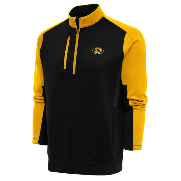 Mizzou Tigers Antigua 1/2 Zip Oval Tiger Head Black and Gold Knit Sweatshirt