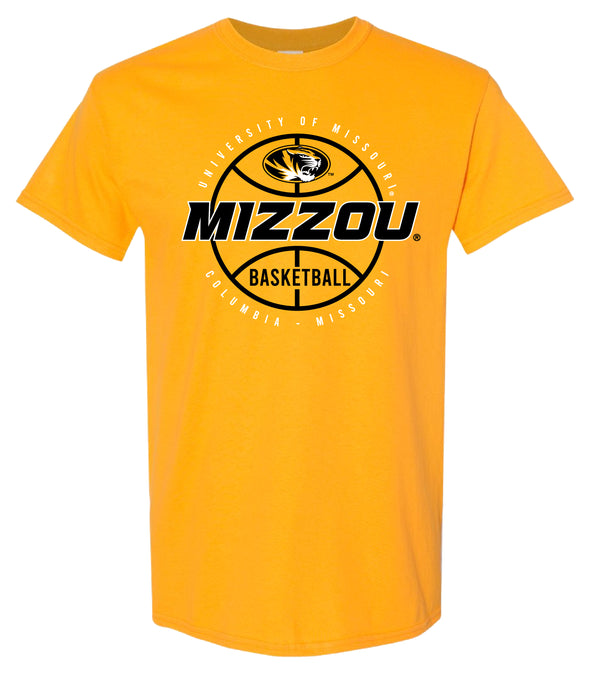 Mizzou Tigers Oval Tiger Head Gold Basketball T-Shirt