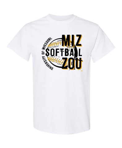 Mizzou Tigers MIZ ZOU Softball White T-Shirt