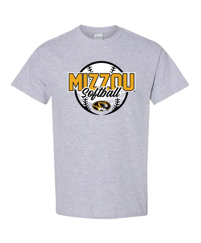Mizzou Tigers Oval Tiger Head Softball Grey T-Shirt