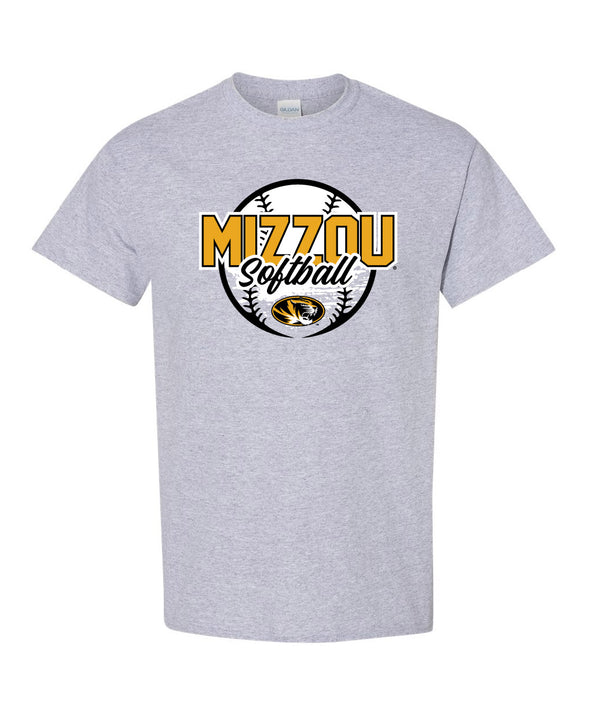 Mizzou Tigers Oval Tiger Head Softball Grey T-Shirt