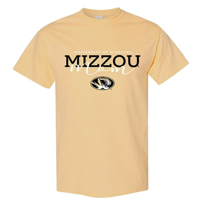 Mizzou Tigers University of Missouri Mom Script Oval Tiger Head Yellow T-Shirt