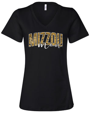 Mizzou Tigers Metallic Tiger Stripe Mom Black V-Neck T-Shirt