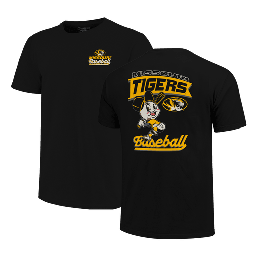 Mizzou Tigers Baseball Head Player Oval Tiger Head Black T-Shirt