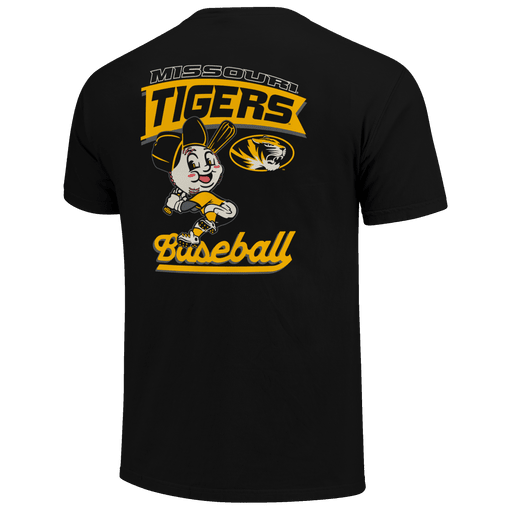 Mizzou Tigers Baseball Head Player Oval Tiger Head Black T-Shirt