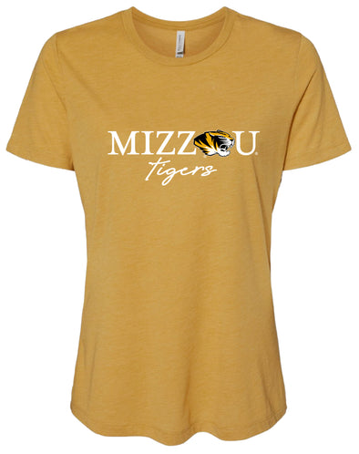 Mizzou Tigers Ladies Relaxed Bella Tigers Script Gold T-Shirt