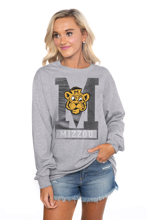 Mizzou Tigers Gameday Couture Ladies Block M Beanie Tiger Grey Long Sleeve T-Shirt