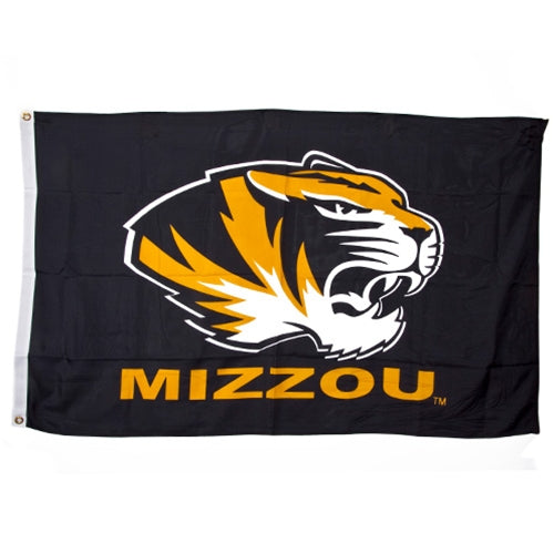 Mizzou Tiger Head Black Flag with Grommets