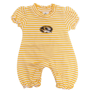 Mizzou Oval Tiger Head Gold & White Striped Romper Onesie